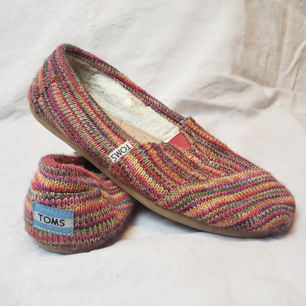 TOMS Knit Alpargata Shoes w Faux Fur Lining -Used